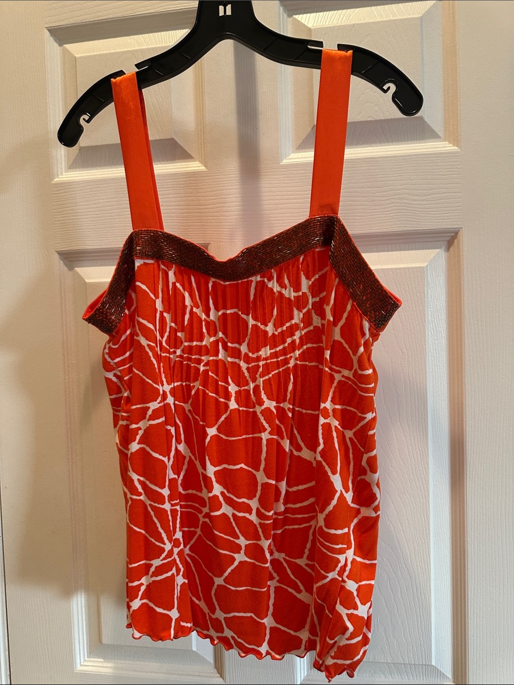INC International Concepts Orange and White Printed Sleeveless Blouse
